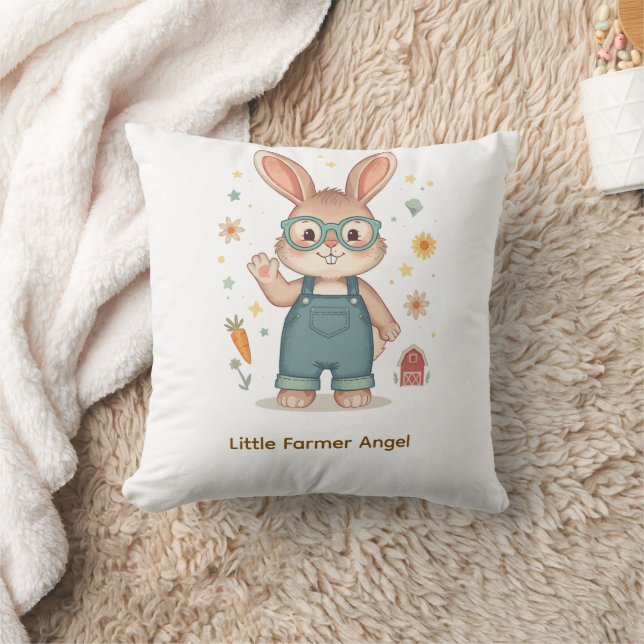 Whimsical Rabbit with Glasses Nursery Pillow (Blanket)