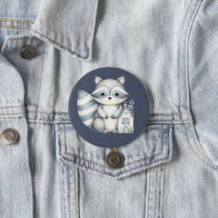 Whimsical Raccoon Night Woodland Cottage Scene 7.5 Cm Round Badge