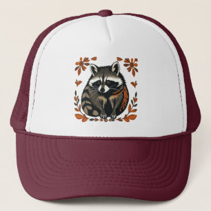 Whimsical Raccoon Woodland Animal Folk or Tribal Trucker Hat