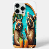 Whimsical Raccoons Perched on Rustic Table