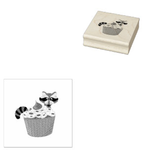 Whimsical Racoon & Chocolate Sprinkle Cupcake Rubber Stamp