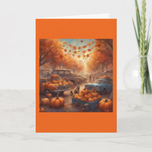 Whimsical racoon Selling Pumpkins Halloween Card
