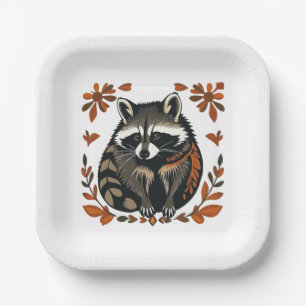 Whimsical Racoon Woodland Animal Folk or Tribal A Paper Plate