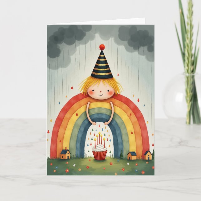 Whimsical Rain Rainbow Card (Front)