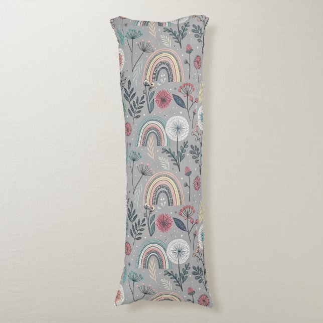 Whimsical Rainbow and Botanical Body Cushion (Front Vertical)