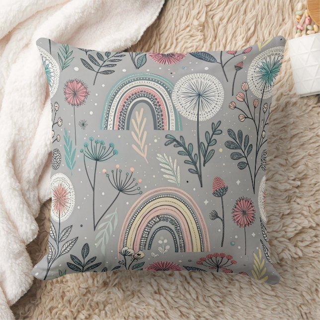 Whimsical Rainbow and Botanical Cushion (Blanket)
