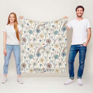 Whimsical Rainbow and Botanical Dandelions (2) Fleece Blanket