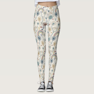 Whimsical Rainbow and Botanical Dandelions (2) Leggings
