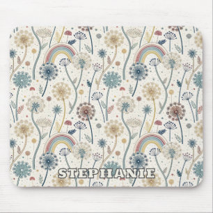 Whimsical Rainbow and Botanical Dandelions (2) Mouse Pad