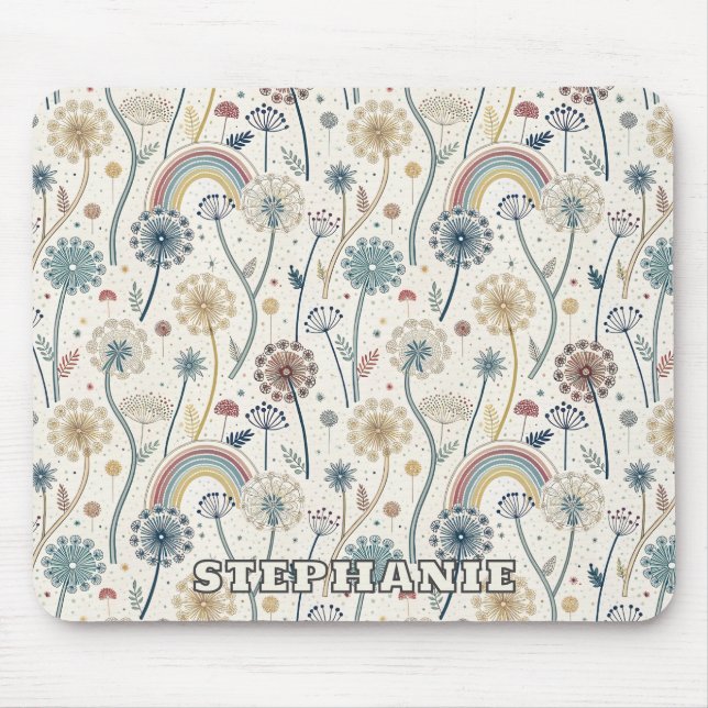 Whimsical Rainbow and Botanical Dandelions (2) Mouse Pad (Front)