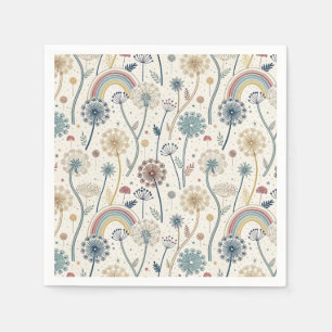 Whimsical Rainbow and Botanical Dandelions (2) Napkin