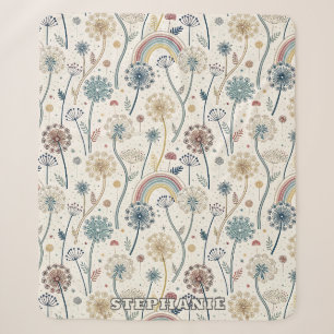 Whimsical Rainbow and Botanical Dandelions (2) Sherpa Blanket