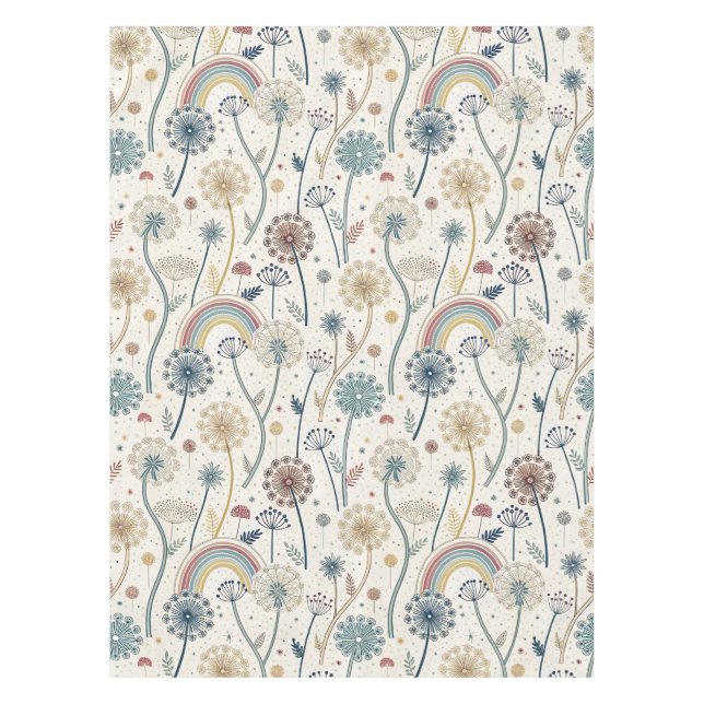 Whimsical Rainbow and Botanical Dandelions (2) Tablecloth (Front)