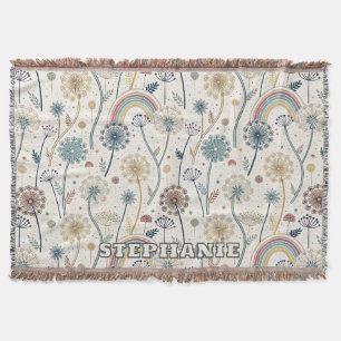 Whimsical Rainbow and Botanical Dandelions (2) Throw Blanket