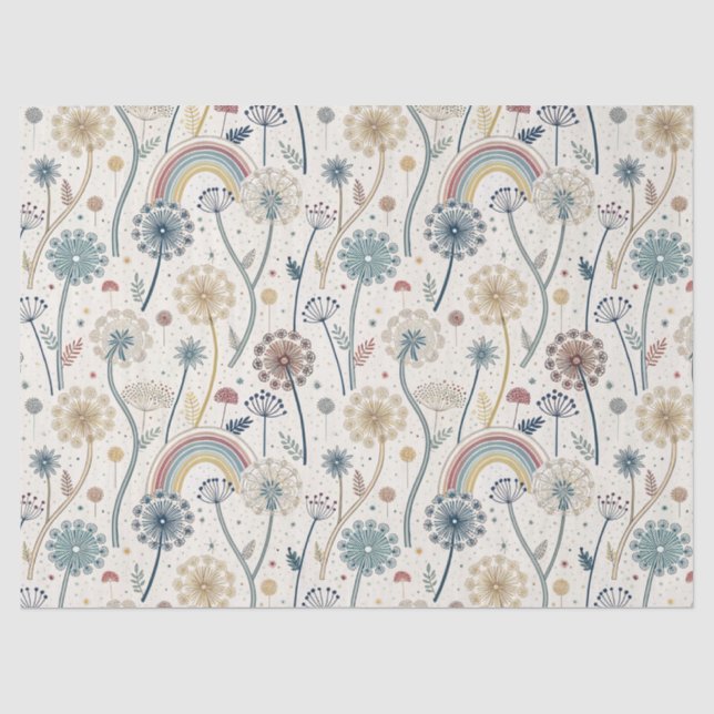 Whimsical Rainbow and Botanical Dandelions (2) Tissue Paper (Front)