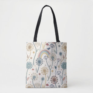 Whimsical Rainbow and Botanical Dandelions (2) Tote Bag