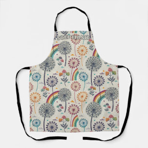 Whimsical Rainbow and Botanical Dandelions Apron