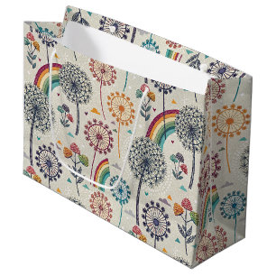 Whimsical Rainbow and Botanical Dandelions Large Gift Bag