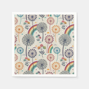Whimsical Rainbow and Botanical Dandelions Napkin