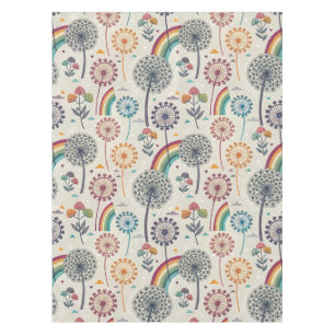 Whimsical Rainbow and Botanical Dandelions Tablecloth