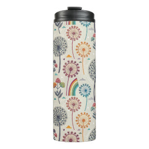 Whimsical Rainbow and Botanical Dandelions Thermal Tumbler