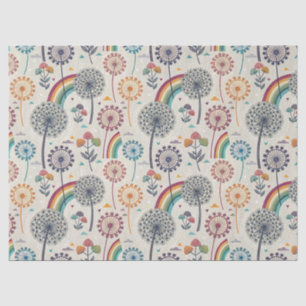 Whimsical Rainbow and Botanical Dandelions Tissue Paper