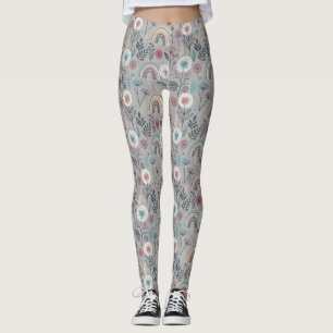 Whimsical Rainbow and Botanical Leggings