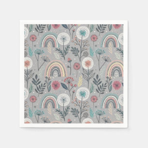 Whimsical Rainbow and Botanical Napkin