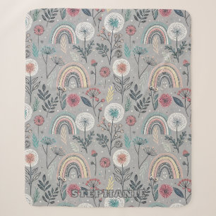 Whimsical Rainbow and Botanical Sherpa Blanket
