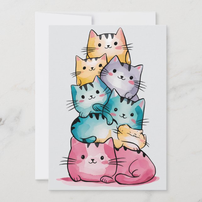Whimsical Rainbow Cats Birthday Invitation  (Front)