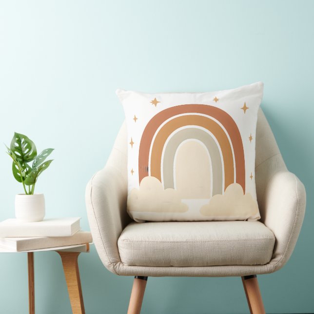 Whimsical Rainbow Clouds Throw Pillow (Chair)