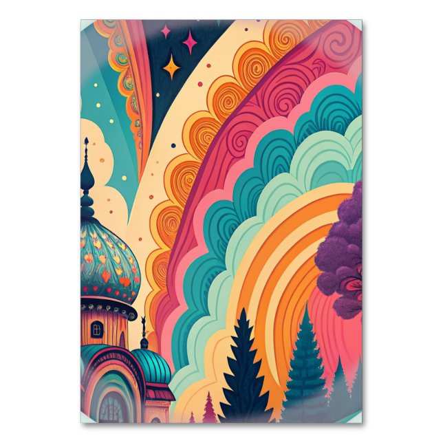 Whimsical Rainbow Dome Table Card – Customisable (Front)
