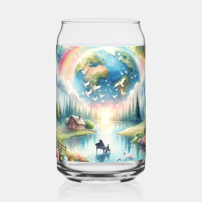 Whimsical Rainbow Earth Fantasy Scene Can Glass (Front)
