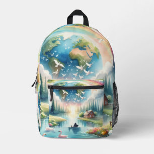 Whimsical Rainbow Earth Fantasy Scene Printed Backpack