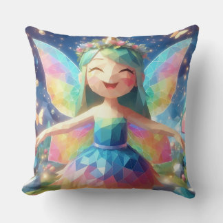 Whimsical Rainbow Fairy in a Magical Forest Cushion