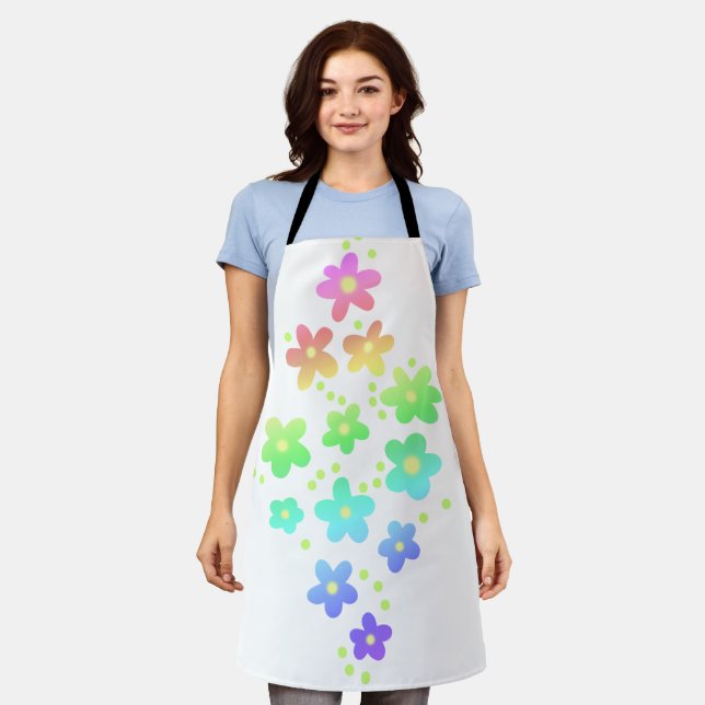 Whimsical Rainbow Flowers Apron (Worn)