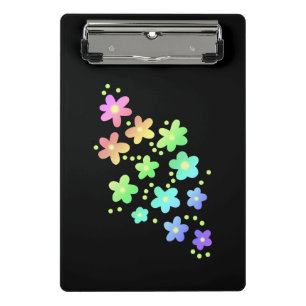 Whimsical Rainbow Flowers Black Mini Clipboard