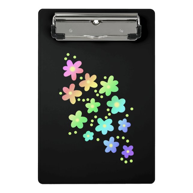 Whimsical Rainbow Flowers Black Mini Clipboard (Front)