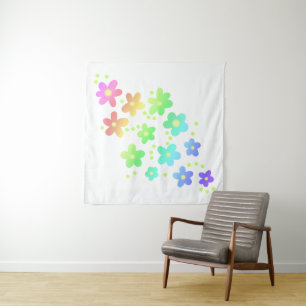 Whimsical Rainbow Flowers Tapestry