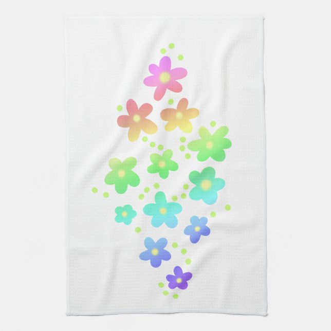 Whimsical Rainbow Flowers Tea Towel (Vertical)