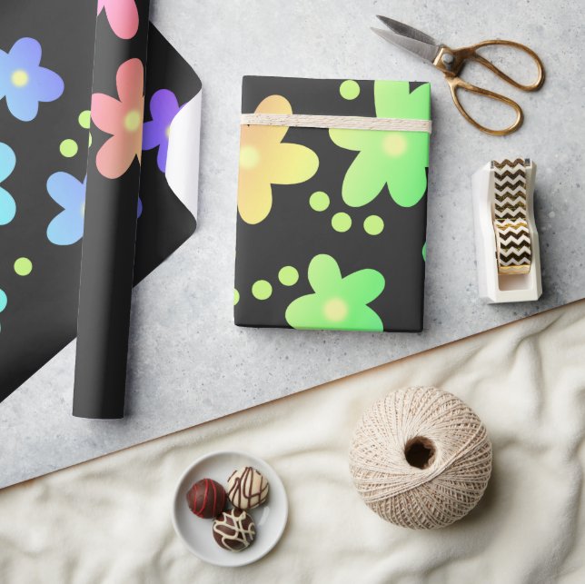 Whimsical Rainbow Flowers Wrapping Paper (Crafts)