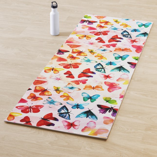 Whimsical Rainbow Forest Butterfly Watercolor  Yoga Mat (In Situ)