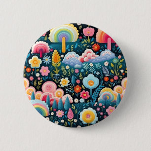 Whimsical Rainbow Garden Floral Fantasy Pattern 6 Cm Round Badge