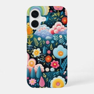 Whimsical Rainbow Garden Floral Fantasy Pattern iPhone 16 Case