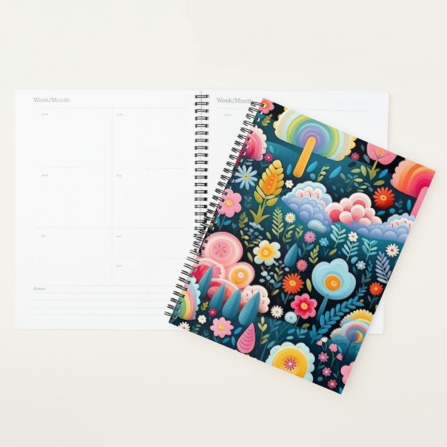 Whimsical Rainbow Garden Floral Fantasy Pattern Planner (Display)