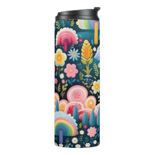 Whimsical Rainbow Garden Floral Fantasy Pattern Thermal Tumbler