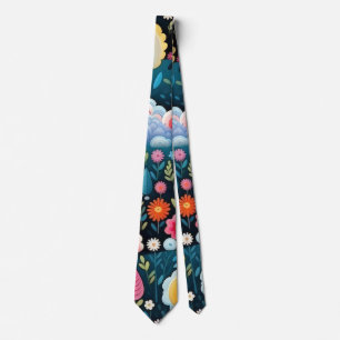 Whimsical Rainbow Garden Floral Fantasy Pattern Tie