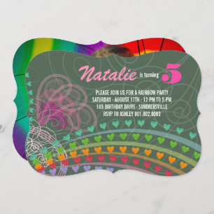 Whimsical Rainbow Heart Girl Birthday Photo Invite