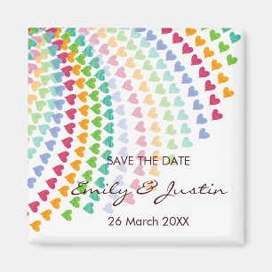 Whimsical Rainbow Heart Sprinkles Save The Date Magnet