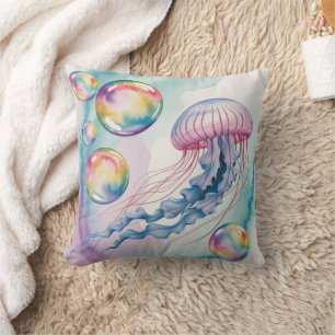 Whimsical Rainbow Jellyfish Watercolor Design Cushion